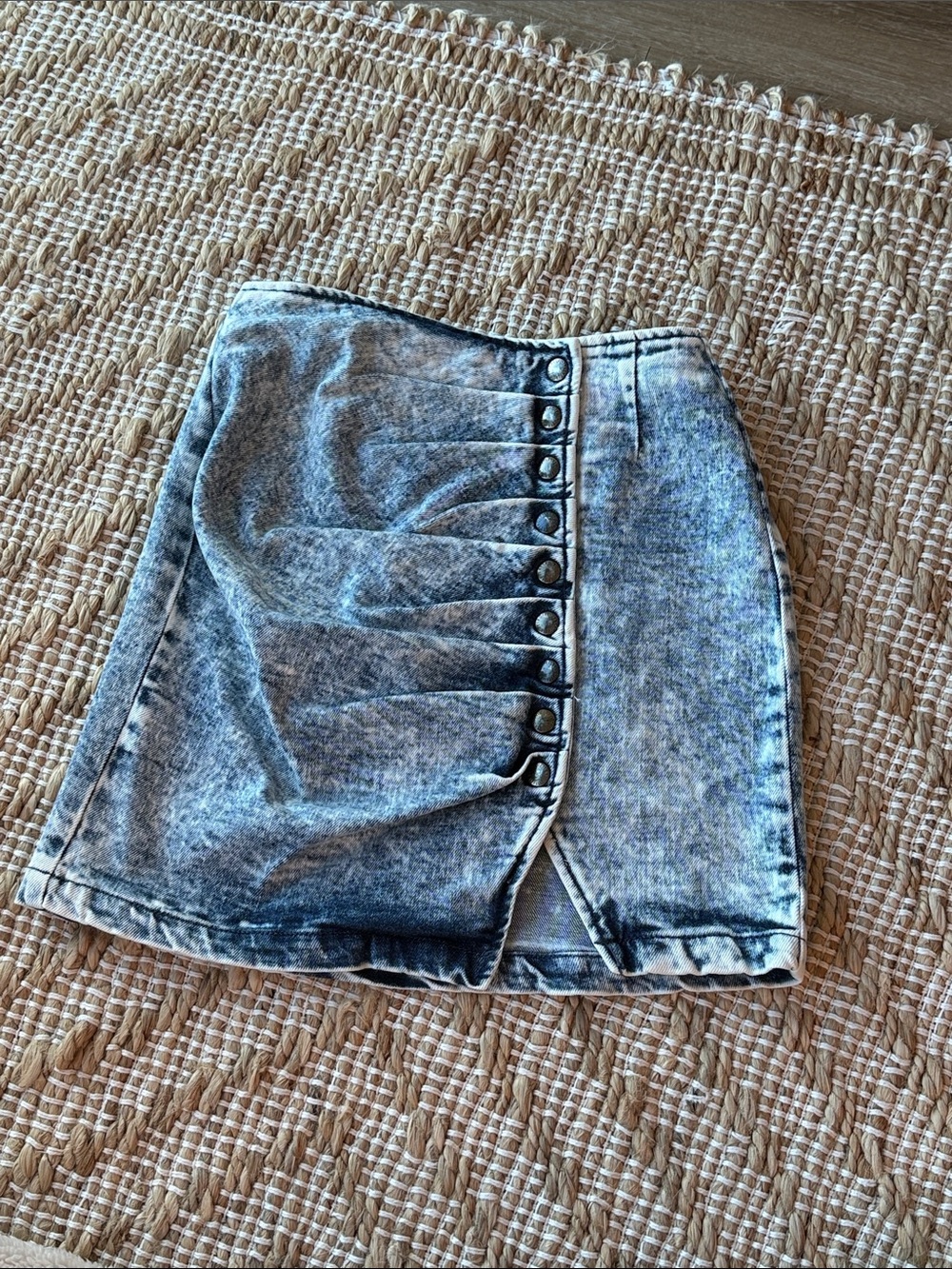 Retrofete Washed Black Button-Front Mini Skirt